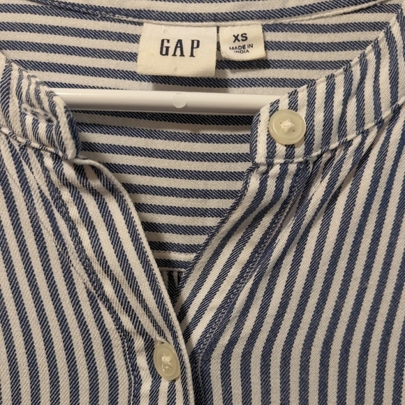 Gap Blue Striped Short Sleeve Belted Button-Up Midi Shirt Dress Preppy Nautical - Picture 10 of 11